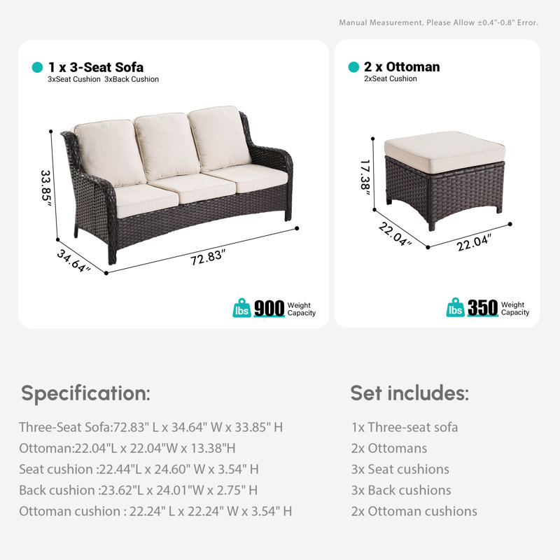 Peridot 72.83'' Wide Straight Patio Sofa with Cushions, Beige