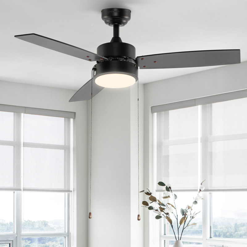 Arevik 42" 1-Light Modern 3-Speed Iron Height Adjustable Integrated LED Ceiling Fan with Pull Chains