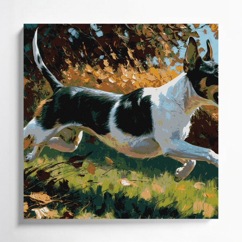 «Dogs Rat Terrier», art mural sur toile noire, 12" H x 12" W