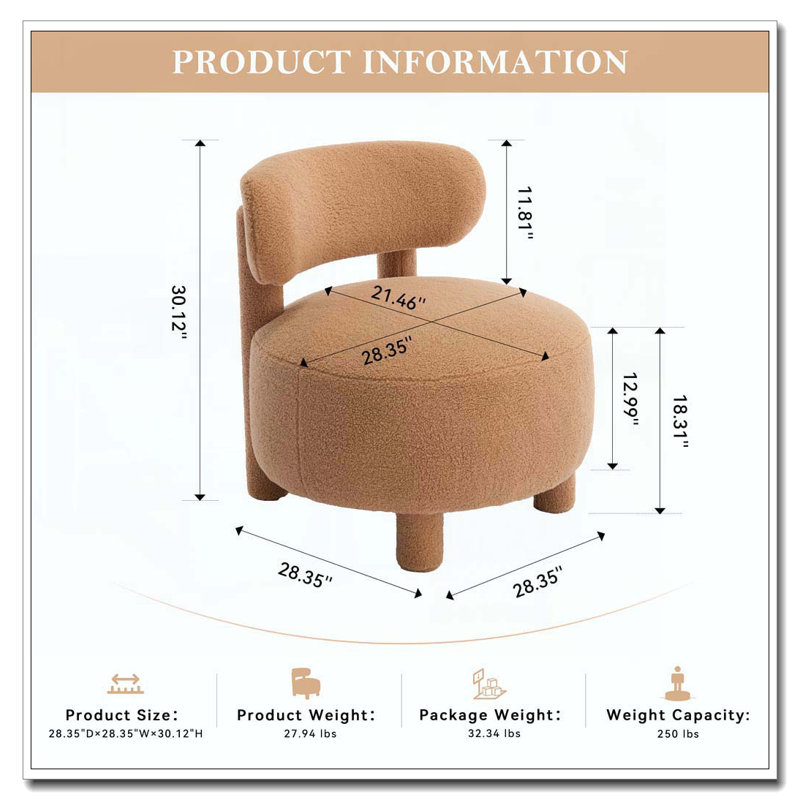 Chaise d'appoint Teddy en tissu avec dossier incurvé et pieds en bois massif, Kaki