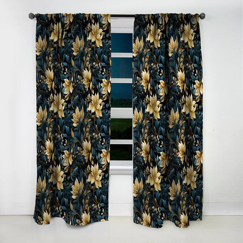 Motif de plantes tropicales jaunes et noires I - Rideau floral - Rideau occultant - 1 panneau, L 52 po x L 108 po