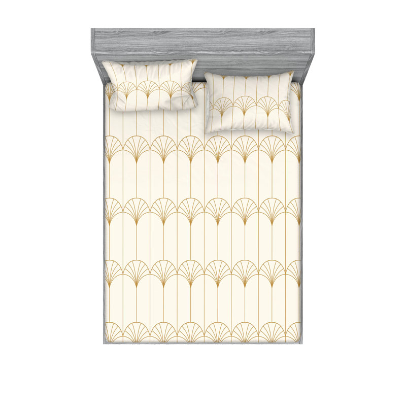  Ensemble de draps en microfibre géométrique, Ensemble de draps pour grand lit avec 2 taies d'or, Coquille d'œuf