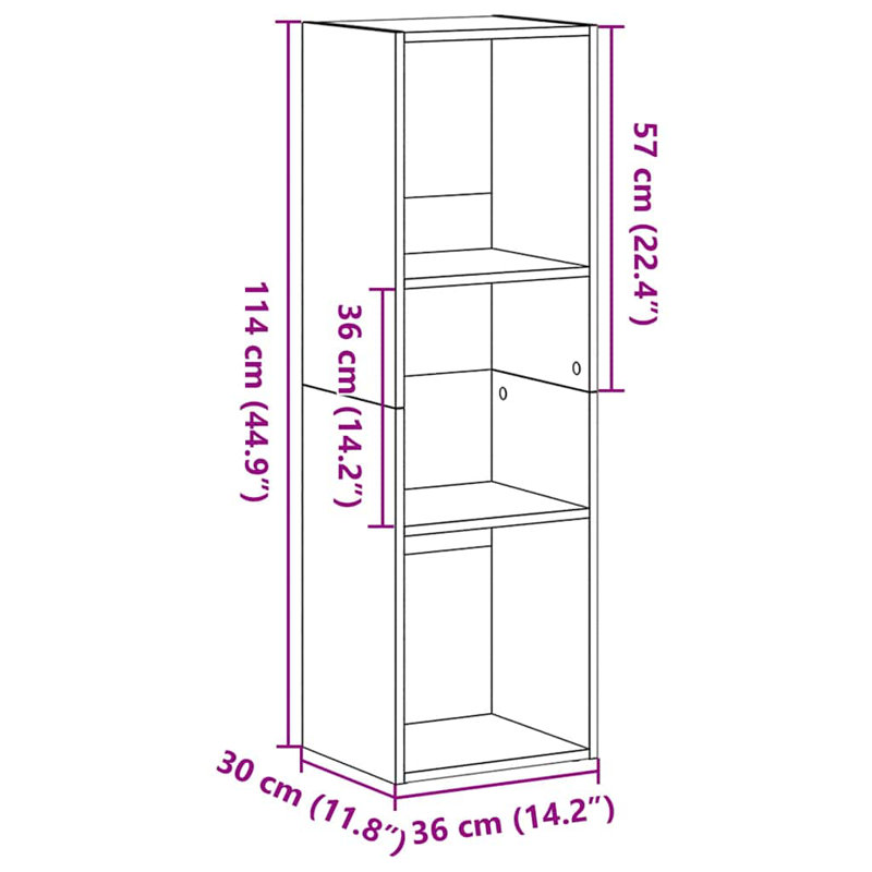 Athema Standard Bookcase, Black Oak, (3 Shelves) 114cmH x 36cmW x 30cmD