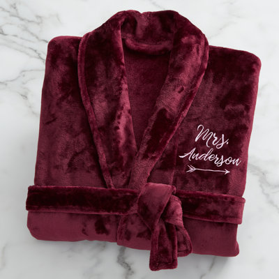 Mrs. Embroidered Fleece Mid Length Robe