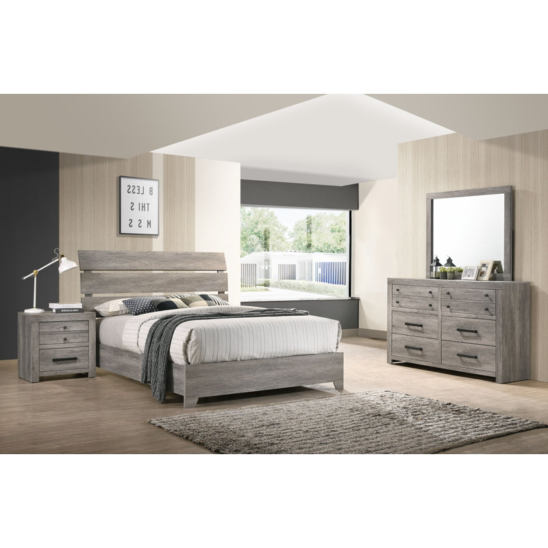 Ensemble de chambre avec lit plateforme Euree 4-1_Damian, Très grand, 6 pièces : lit, 2 tables de chevet, commode, comm