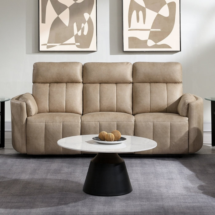 Canapé inclinable Elison avec revêtement en microfibre polie et assise moelleuse - beige foncé