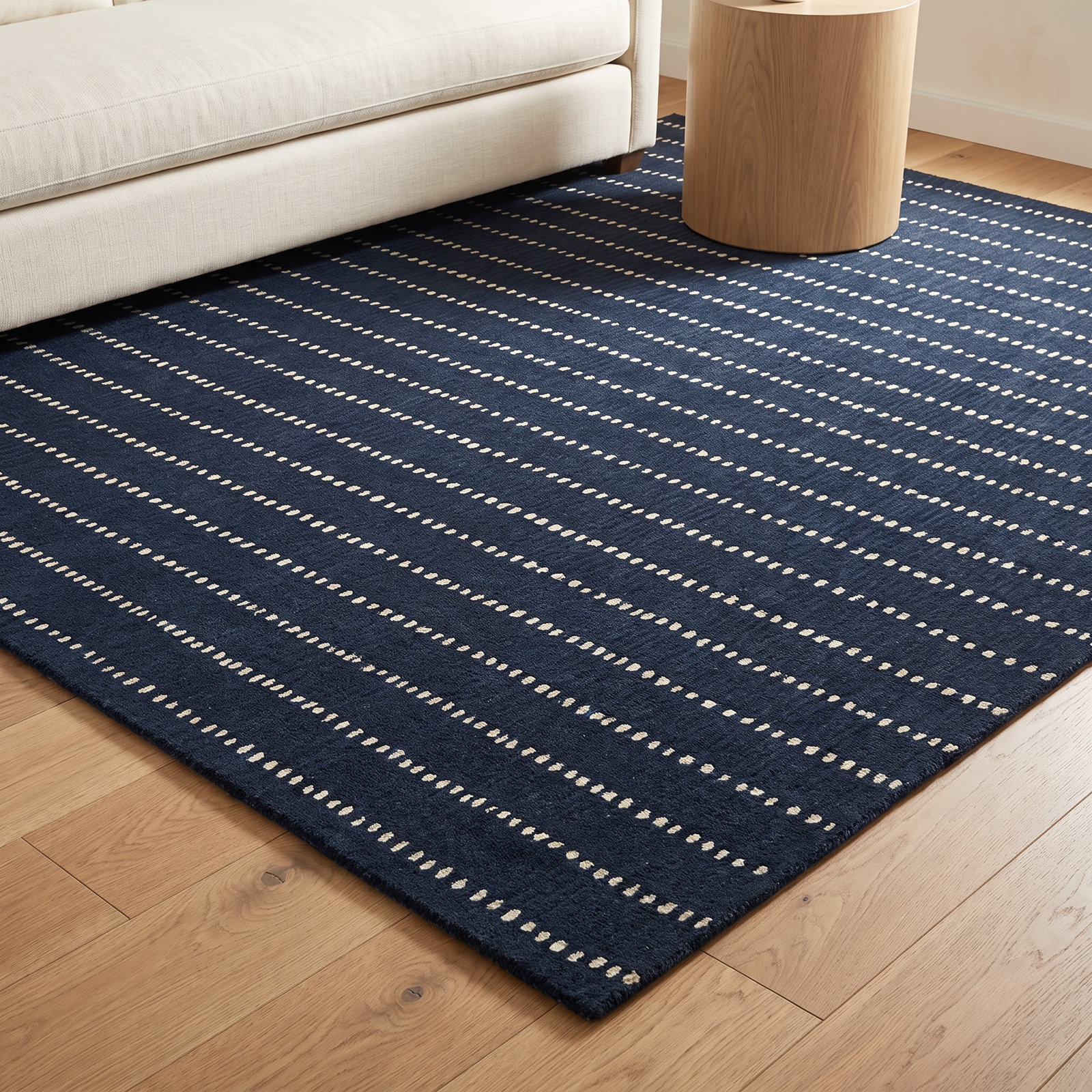 Nichols Navy Hand-Tufted Striped Wool Rug, Rectangle 5' x 8'