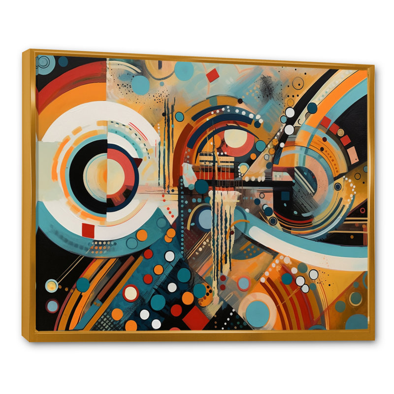 Orange et bleu, vibrations géométriques V - art mural moderne géométrique, salon, H 16 po x l 32 po x P 1 po
