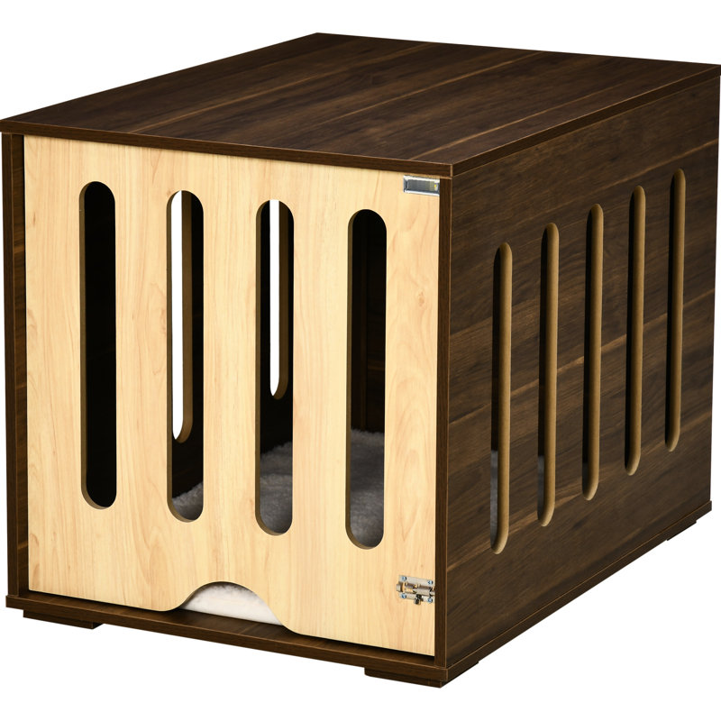 Table de bout Brown Dog Crate - Lit rembourré en mousse avec porte amovible pour coussin de chien de taille moyenne
