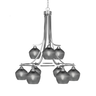 Lustre 9 lumières en verre nickelé brossé 6 po Mukkesh