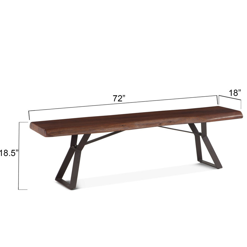London Loft Solid Wood Dining Bench, 18.5" H x 72" W x 18" D, Walnut/Antique Zinc