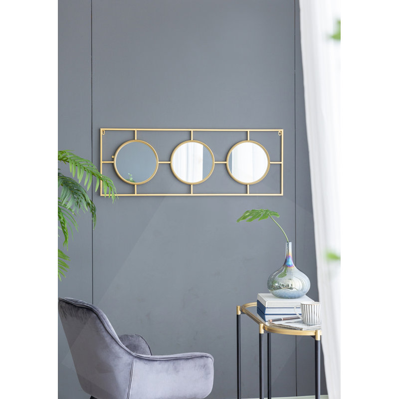 Miroir mural 3 pièces dans un cadre rectangulaire doré