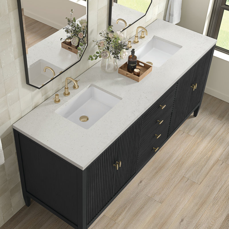 Myrrin 72'' W Double Vanity, 8" Widespread, Lime Delight Silestone, Carbon Oak