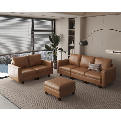 6-Piece Modular Faux Leather Sectional Sofa Set With Storage Ottoman, Mid-Century Modern Reversible Couch And Loveseat With Padded Armrests, Brown