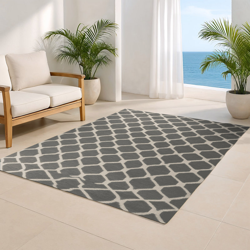 Tapis gris intérieur et extérieur Trellis, Rectangulaire 8 pi x 10 pi