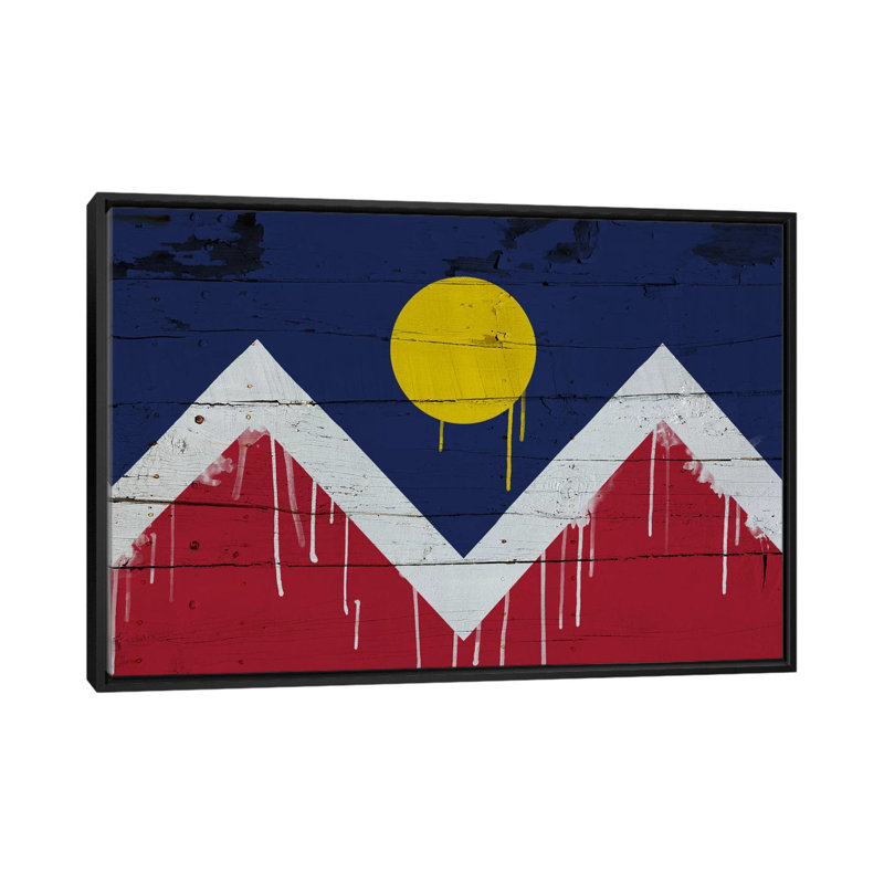 « denver flag », planches en bois avec peinture gouttes, impression sur toile, H 18 po x l 26 po x P 1,5 po, Pas de tapis