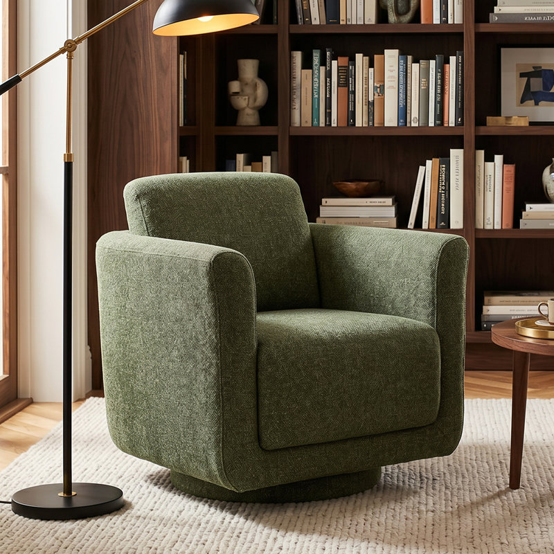 Fauteuil demi-tonneau rembourré et pivotant, Natté Laurel Forest