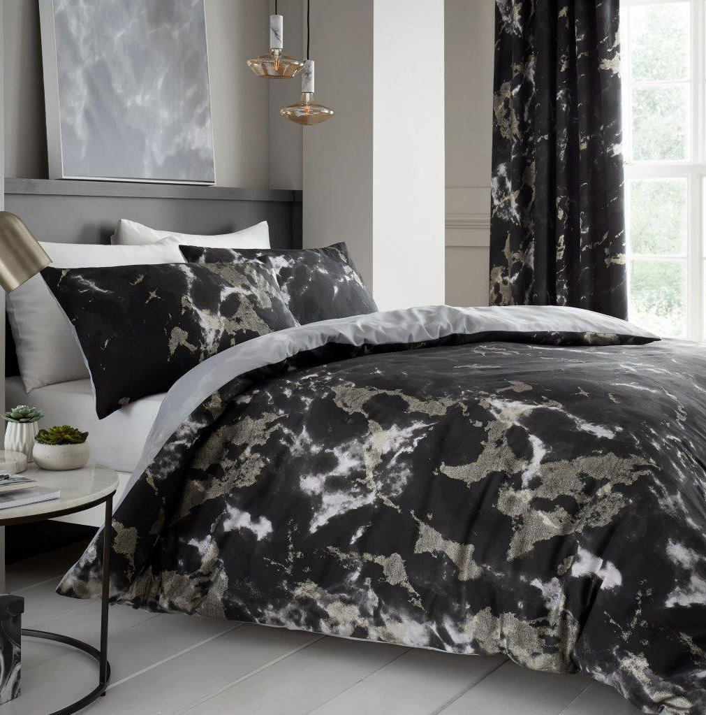 Marble Duvet Cover Set, Lightweight Polycotton Bedding with Matching Pillowcases
