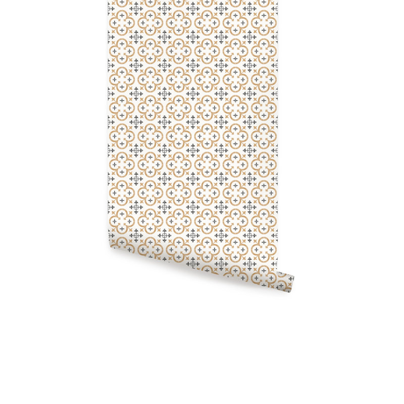 Carreau de papier peint auto-adhésif Clouse Flower, Moutarde, L 18 pi x l 2 pi