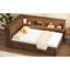 Lit de jour en bois avec grand rangement, DEL, gigogne - tablettes pleine grandeur antiques, gigogne, port et éclairage à DEL