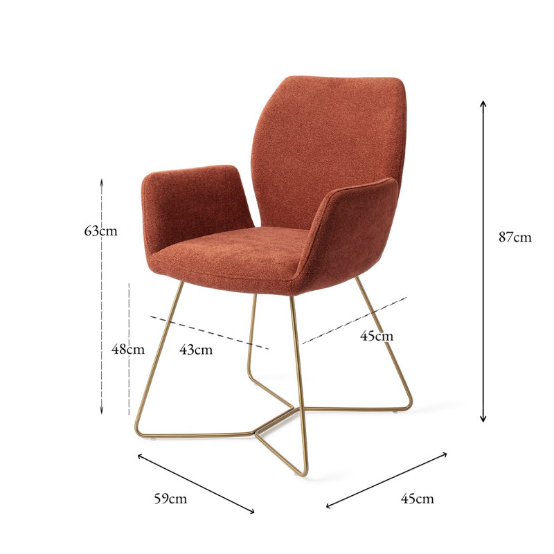 Azuolas 47.5cm H Polyester Upholstered Metal Armchair, Gold, Terracotta