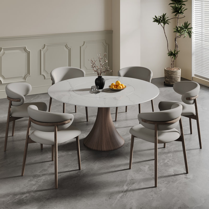 Table de salle à manger Revolution: table de cuisson intégrée avec fonction de rotation à 360 °, Blanc neigeux