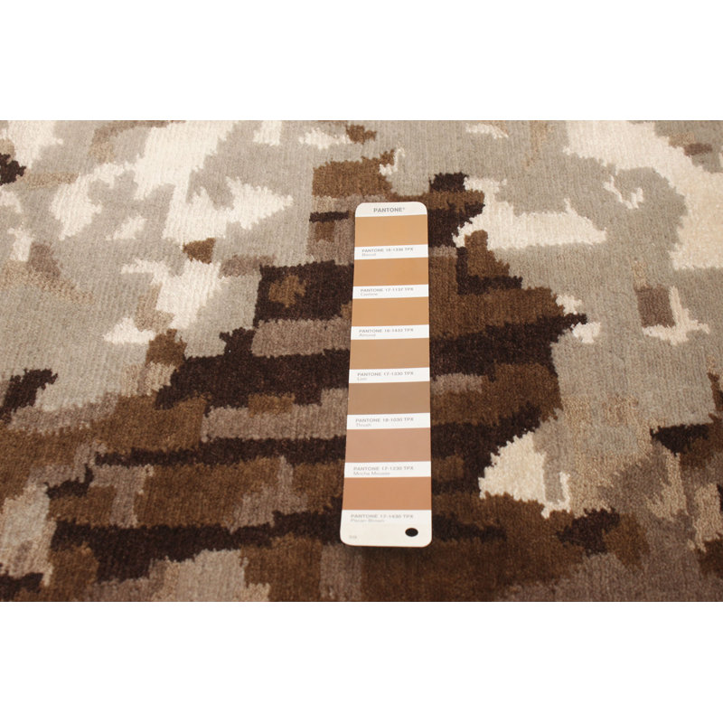 Tapis décoratif beige/brun en laine de conception unique 8 pi 2 po x 10 pi 1 po noué à la main New Age