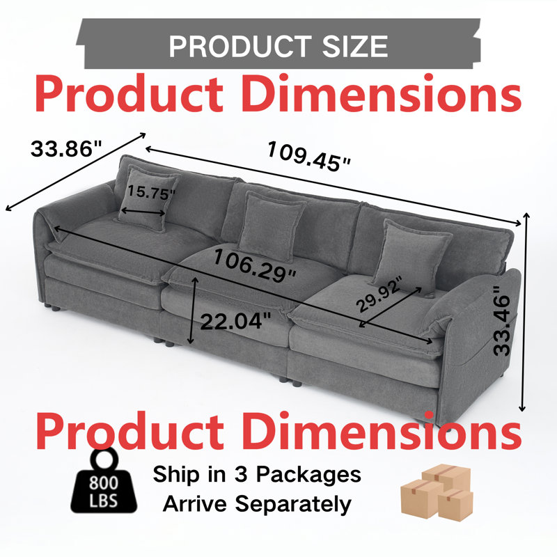 Ebern Designs Oversized Deep Seat Sectional Sofa - Modern Chenille ...