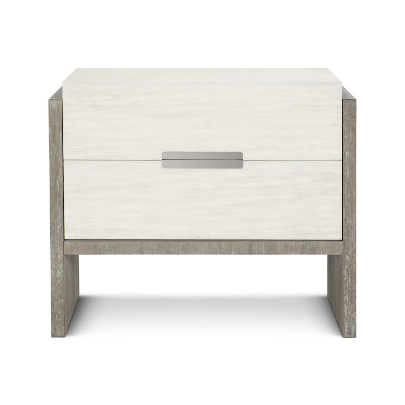 34" Two-Tone Brown and White Solid Wood Nightstand