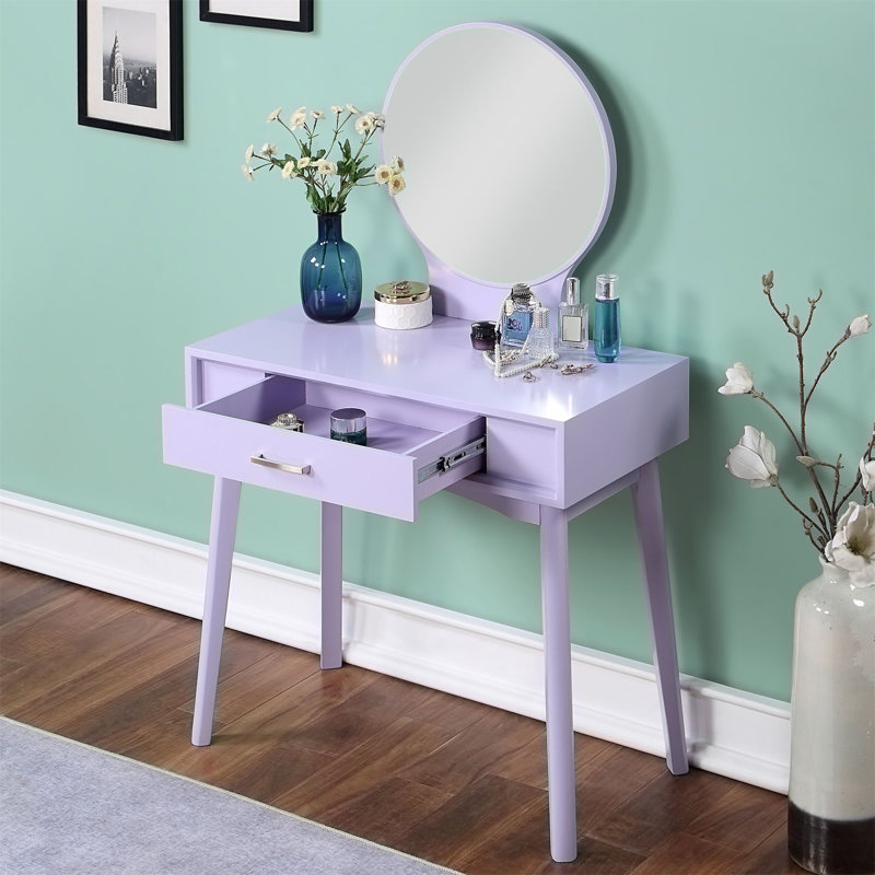 Bureau de coiffeuse en bois avec tabouret, Purple
