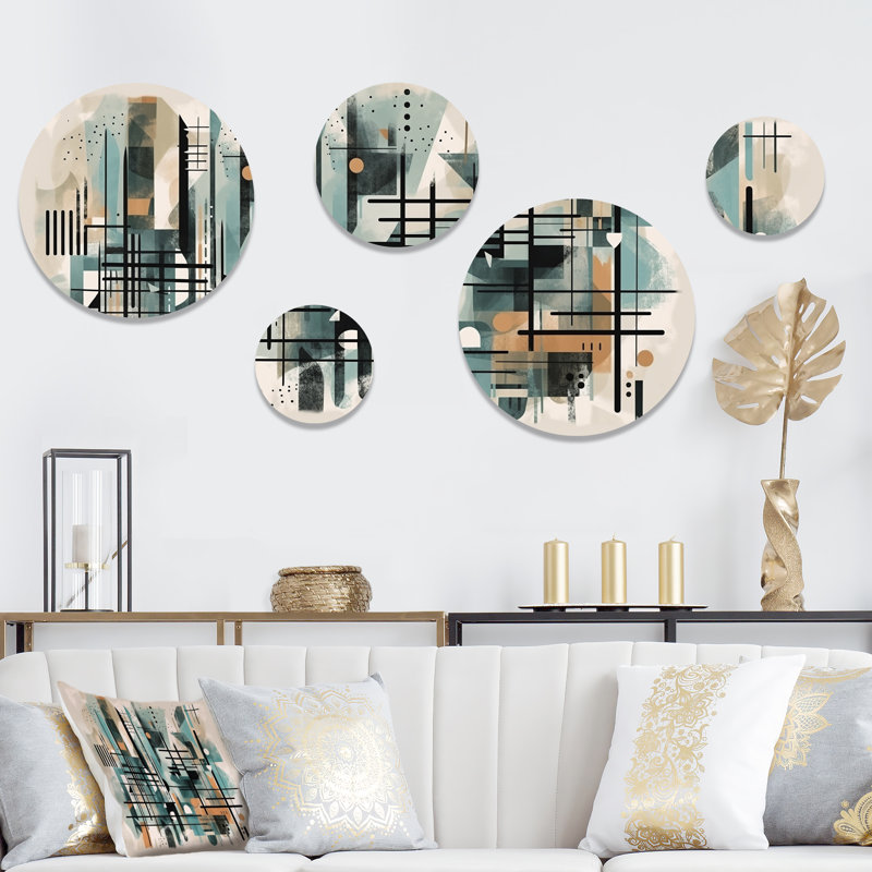 Ensemble de 5 décorations murales géométriques bleues et noires I