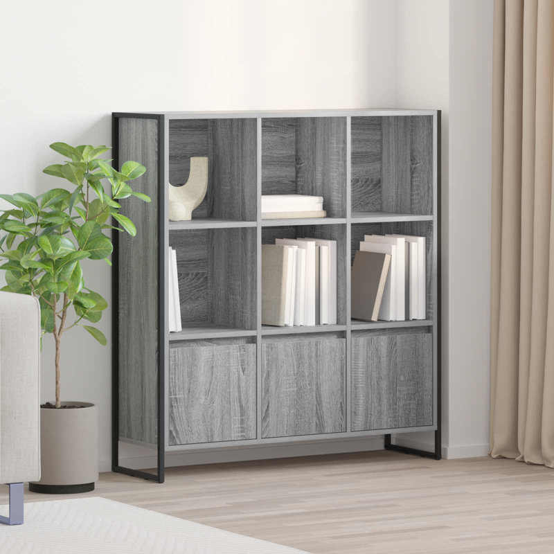 108cm H x 99.5cm W Steel Book Cabinet Bookcase, Grey Sonoma