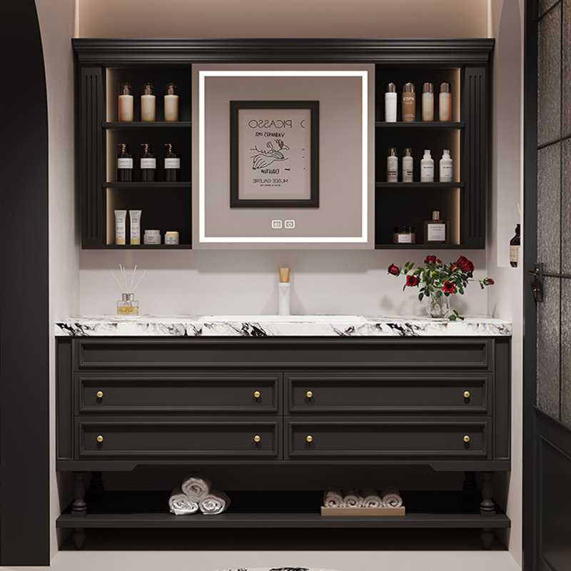 Armoire de salle de bain rétro française, H 32,3 po x l 51,2 po x P 21,7 po, Noir