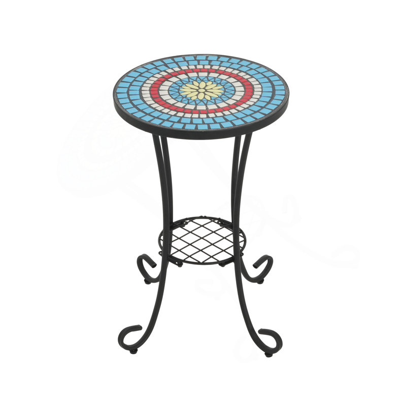 Patio Side Table With Shelf,Blue+Black