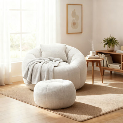 Cloud-Like Memory Foam Bean Bag Chair & Ottoman Set Soft Fabric Lounger with Pillow for Living Room/Playroom by Latitude Run