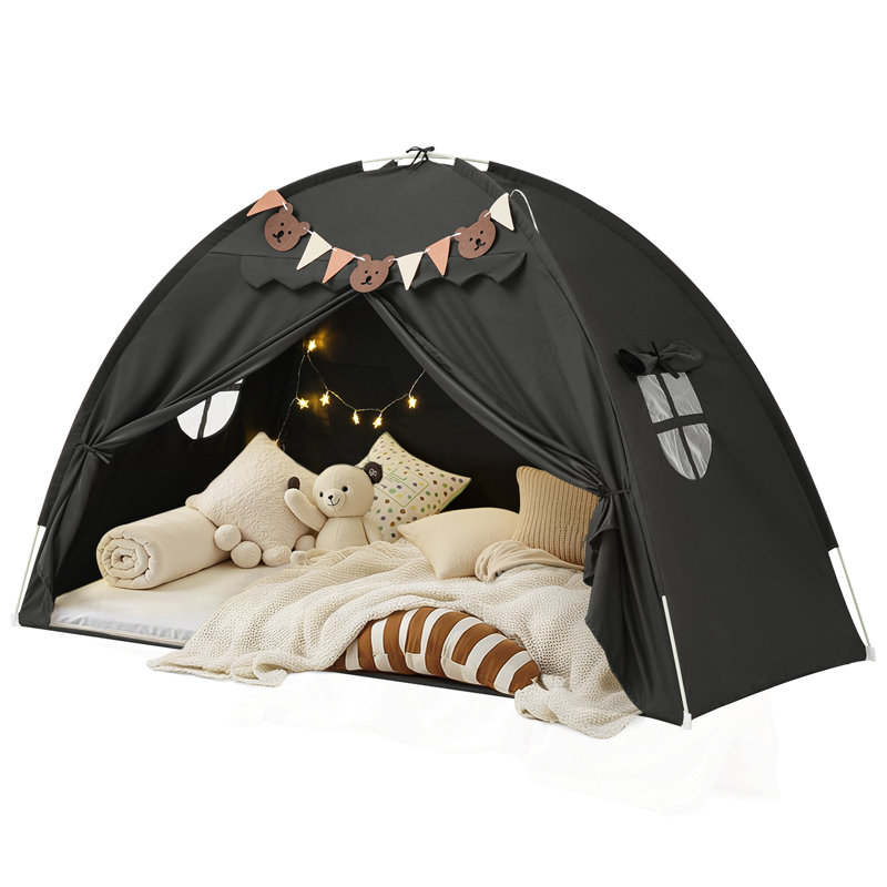 Twin Bed Tent, Bunk Bed Tent Twin Size Bed Tents with Stars Lights & Flags, Breathable Sleeping Tent Privacy Space Dream Play Tent