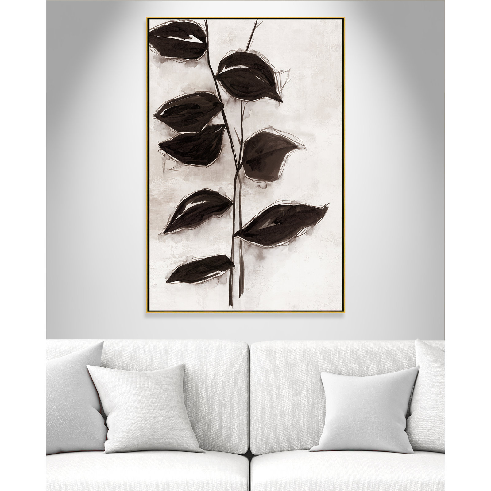 Leaves I by Eva Watts, 61.5" H x 41.5" W x 2" D, Gold Framed