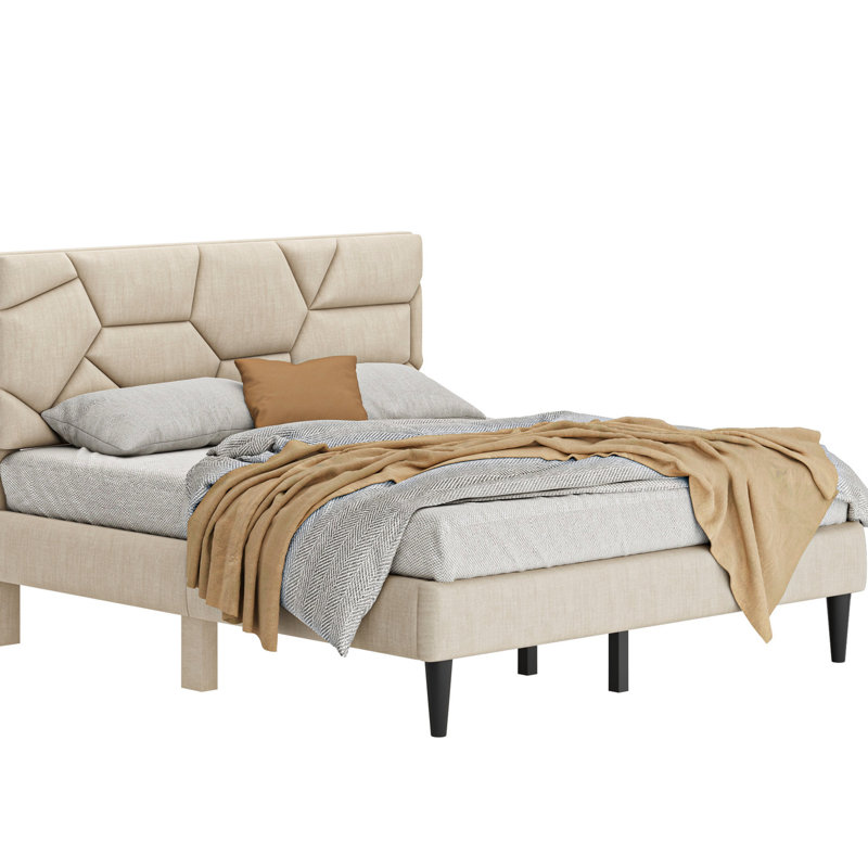 Grand lit beige - Structure, sans sommier, avec assemblage facile et plancher de nuit tranquille (beige) - Espace de rangement