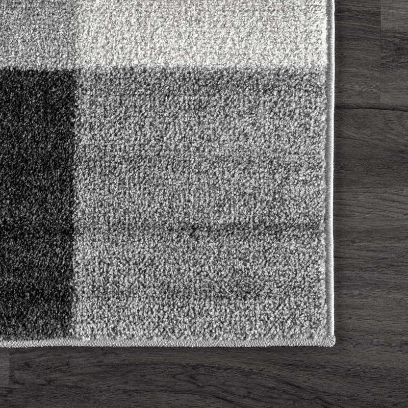 Vasag Plaid Power Loom Performance Black/ Gray/ White Rug, Square 6'