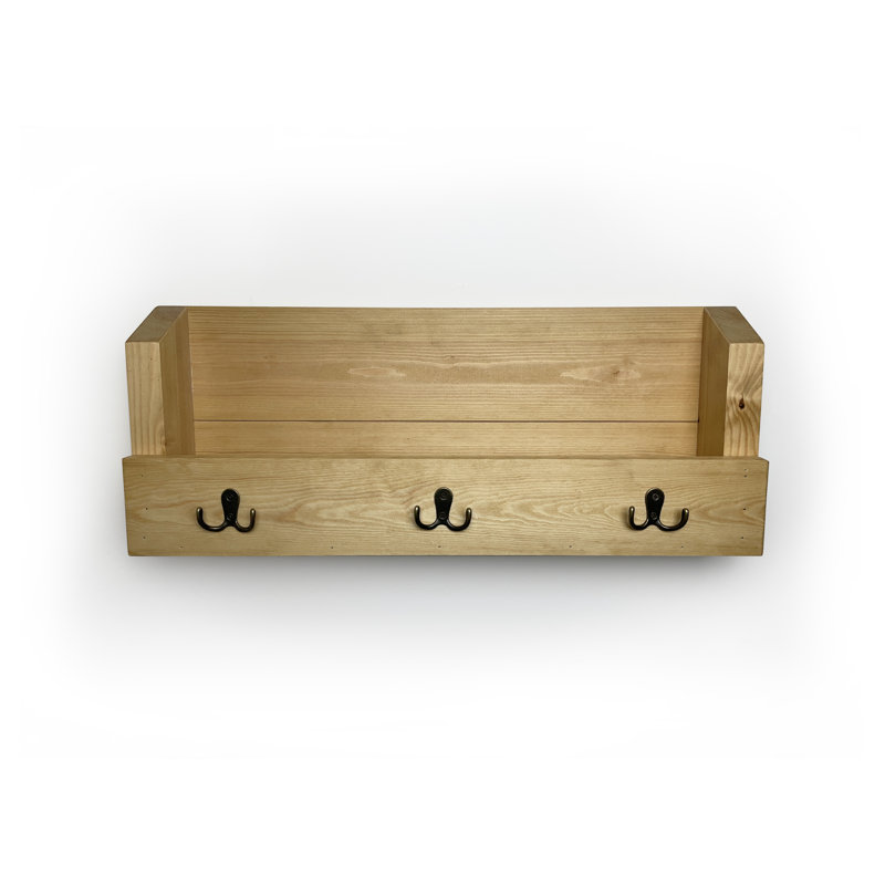 Kirstin Solid Wood Wall 3 - Hook Wall Mounted Coat Rack, Oak