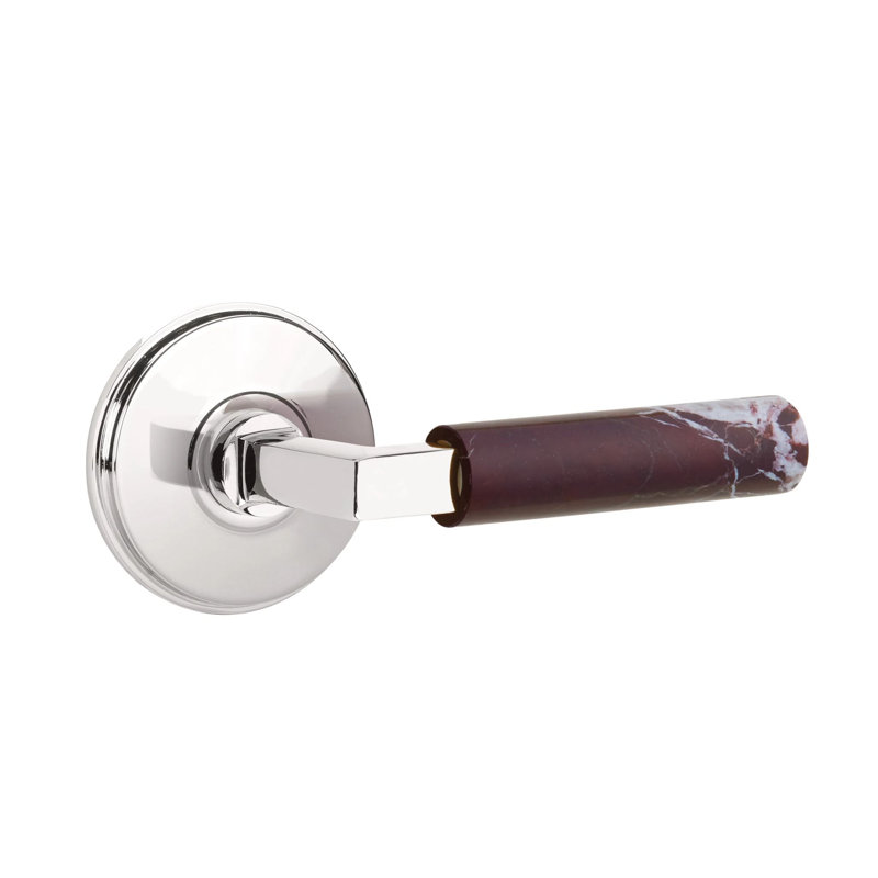Emtek Select Dummy Leverset w/ Watford Rosette & L-Square Stem, Rosso Levanto Marble Lever, Polished Chrome