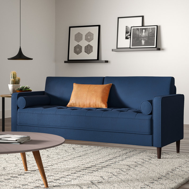 Garren 75.6'' Square Arm Tufted Sofa, Navy Blue Linen