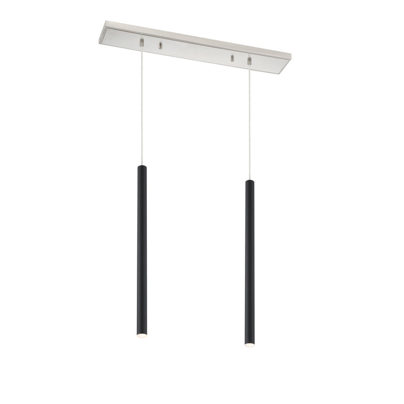 Luminaire suspendu géométrique à DEL 2 lumières Bowning, Noir mat, Nickel brossé