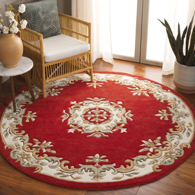 Stengel Aubusson Hand Tufted Wool/Cotton Floral Rug in Ivory/Rust