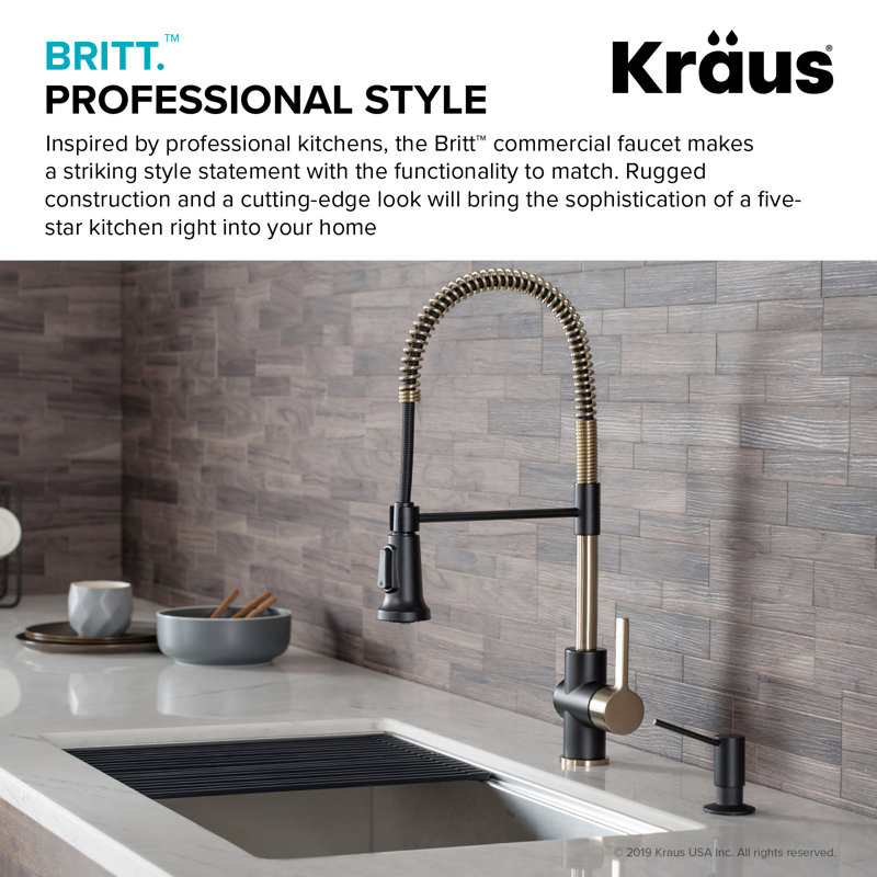 Robinet de cuisine Britt, Or brossé / noir mat, Without Filter Faucet