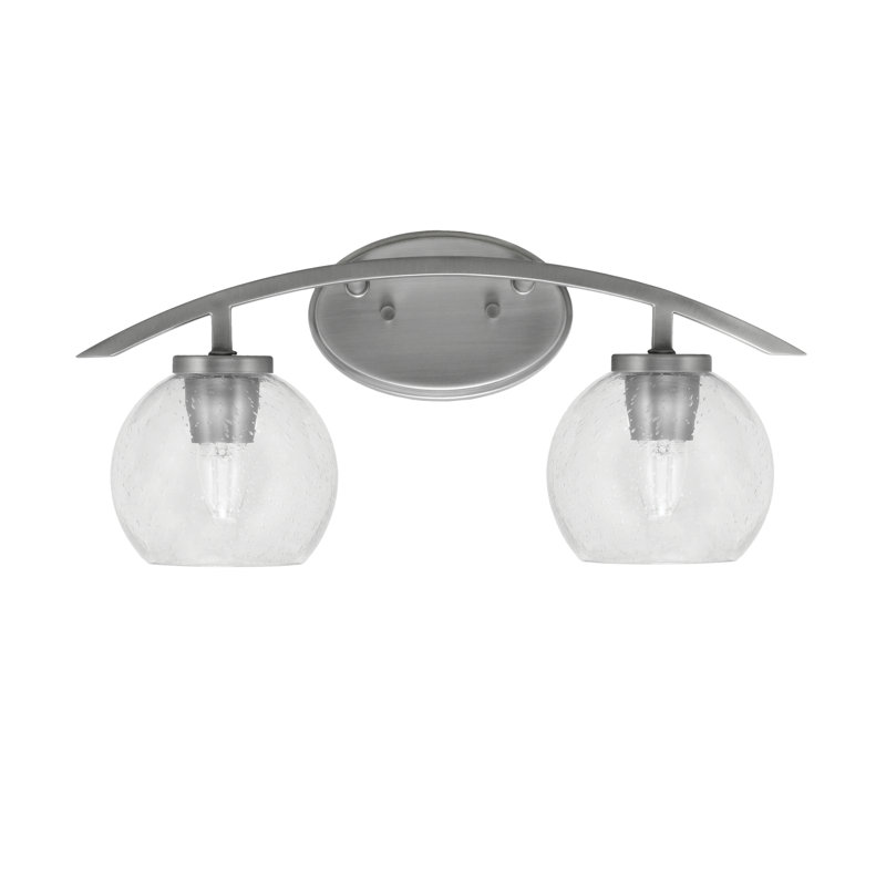 Barre d'éclairage de salle de bain 2 lumières avec verre à bulles 5,75 po Kurve, Argent argent, Clair