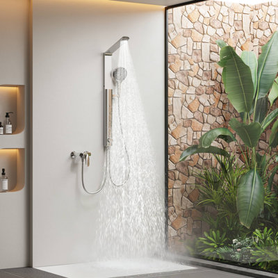 HOROW RainFlexi S1 Foldable Shower System, Adjustable Height Handheld Shower Head with 4 Massage Modes