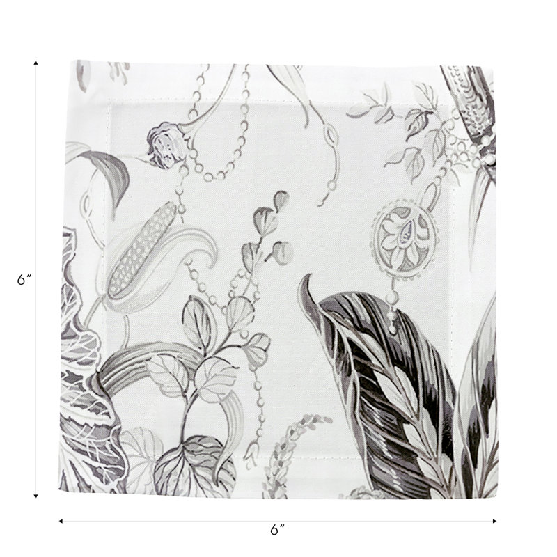 Amazonia Hemstitch Cocktail 6" Linen/Cotton Napkin, Dovecote Black White