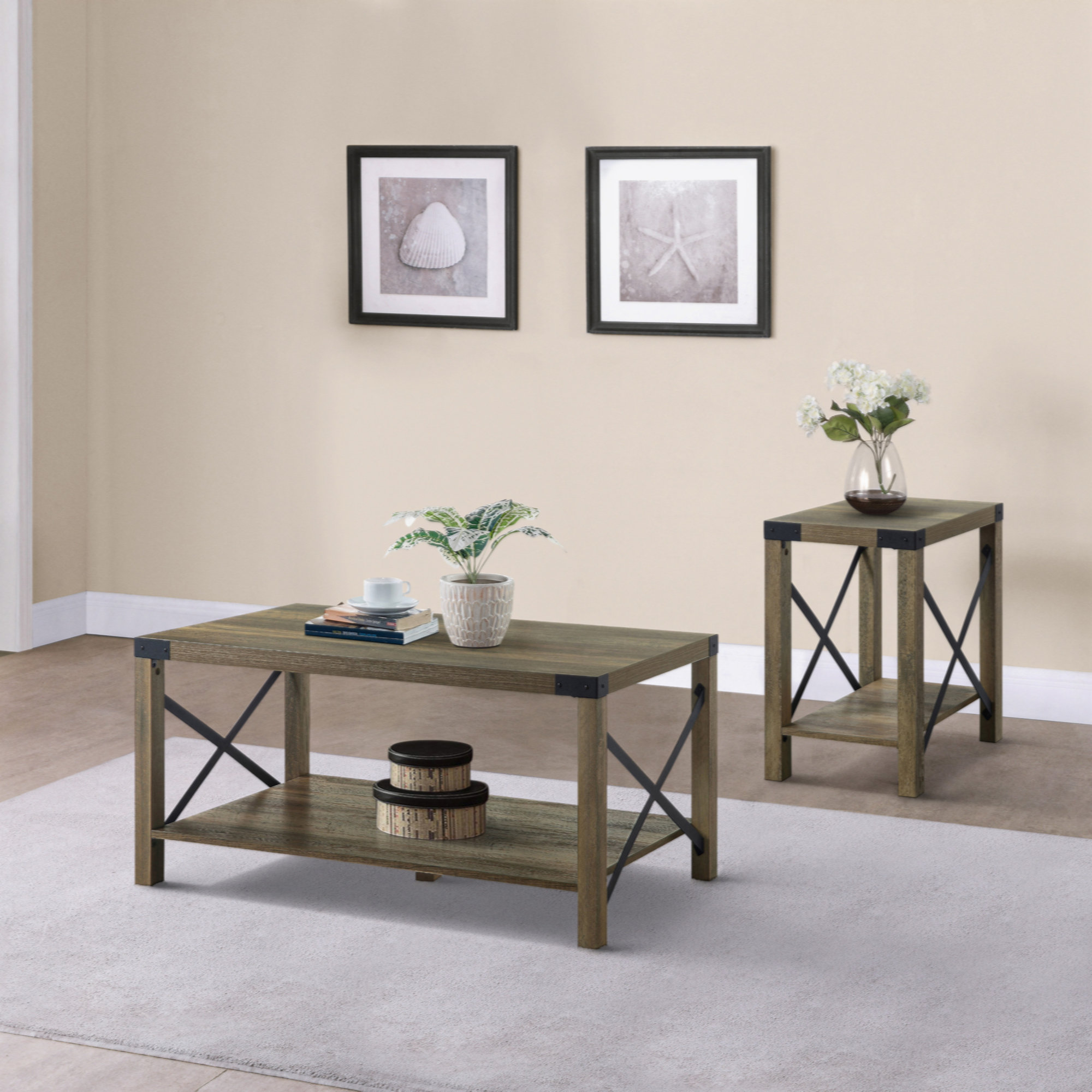 Gracie Oaks Rustic Oak End Table With Bottom Shelf - Wayfair Canada