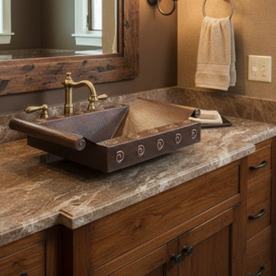 Ambiente 23" x 14" Rectangular Copper Bathroom Sink – Handcrafted Bath Sink, Small Wash Basin, Bronze Finish, Premium Bathroom Sinks, Fits Undermount Sinks & Drop-In